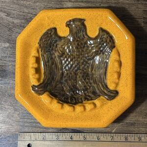 Vintage Ceramic Ashtray Eagle Motif Orange Retro
